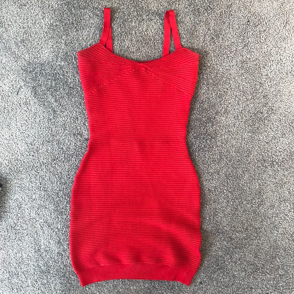 Red Marciano bandage strap dress